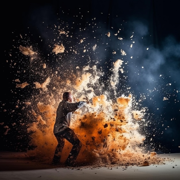 写真 アラフは黒い背景に大きなオレンジ色の塵の雲を ⁇ り上げています