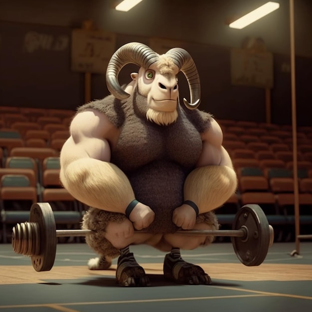 Araffe lifting a barbell in a gym with a big head generative ai