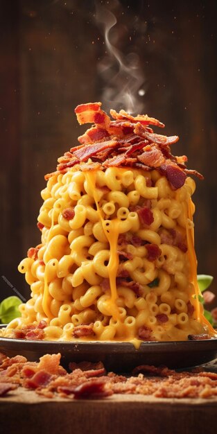 Araffe macaroni with bacon and cheese on a plate generative ai
