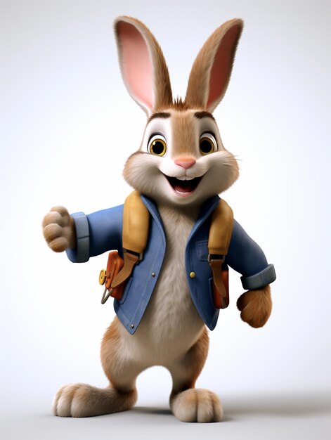 Араф-кролик в синей куртке и коричневой шляпе
