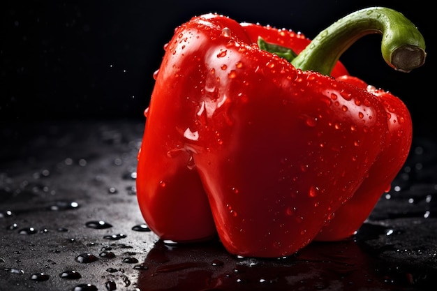 araffe red pepper with water droplets on a black surface generative ai