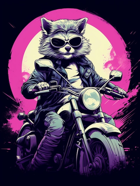 araffe riding a motorcycle with sunglasses on in front of a full moon generative ai