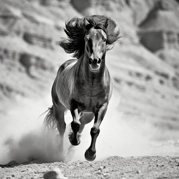 Foto araffe che corre nel deserto con la polvere che vola intorno all'ia generativa