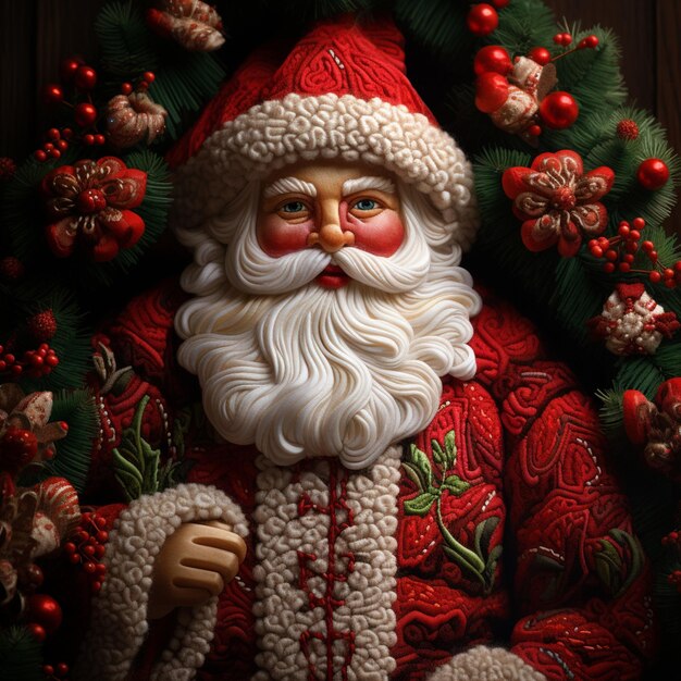 araffe santa claus with a wreath of red and green ornaments generative ai