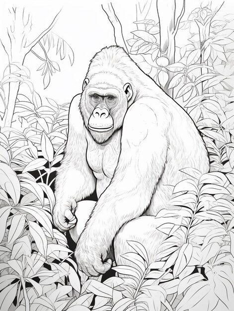 정글에 앉아있는 아라프는 손에 바나나를 들고 있습니다.