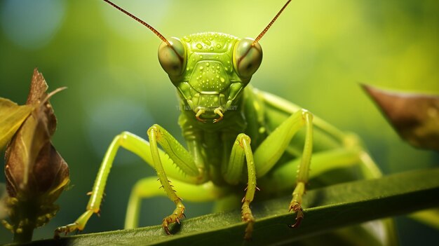 araffe sitting on a leaf with a green background generative ai