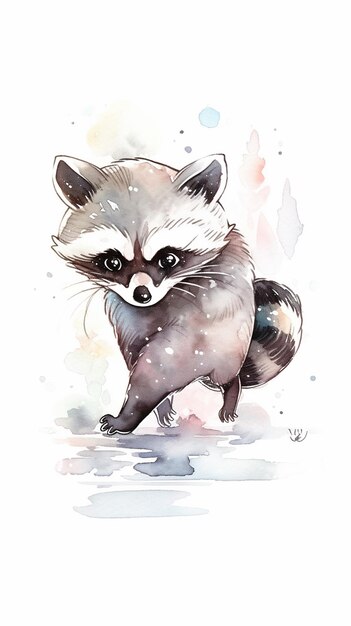 araffe in the snow with a white background and watercolor splashs generative ai
