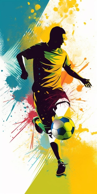 Araffe soccer player with ball in action on colorful background generative ai