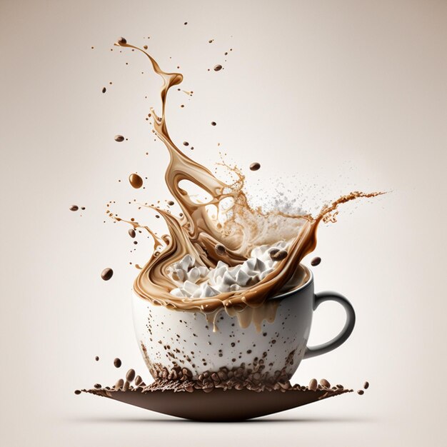 Araffe splashing coffee into a cup of coffee with chocolate generative ai