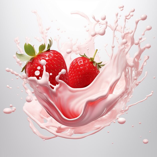 araffe splashing milk with two strawberries in it generative ai