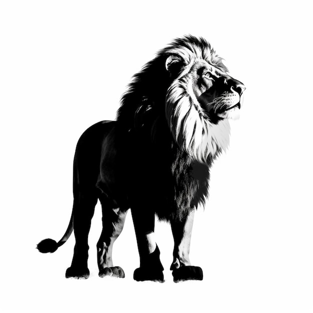 Photo araffe standing in front of a white background with a black and white image of a lion generative ai
