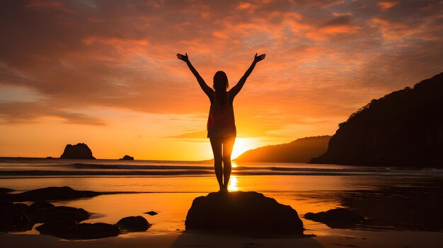 araffe standing on a rock on a beach at sunset Generative AI