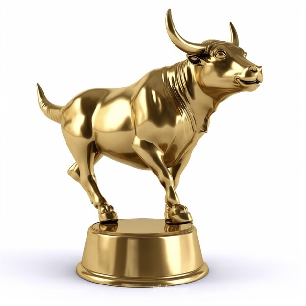 Photo araffe statue of a bull on a pedestal on a white background generative ai
