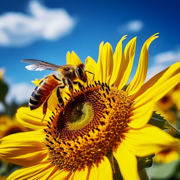 Araffe on a sunflower with a bee on it generative ai