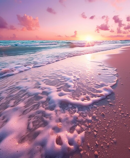 Арафский закат над океаном с волнами и песком