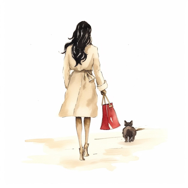 Арафа, гуляющая с собакой и сумкой в руке.