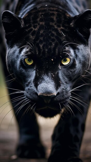 Photo araffe walking on a wooden surface with yellow eyes generative ai