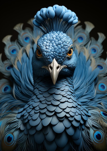 Araffe with a blue feather and a yellow eye generative ai