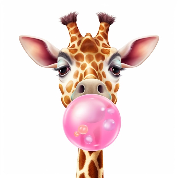 araffe with a pink bubble gum in its mouth generative ai