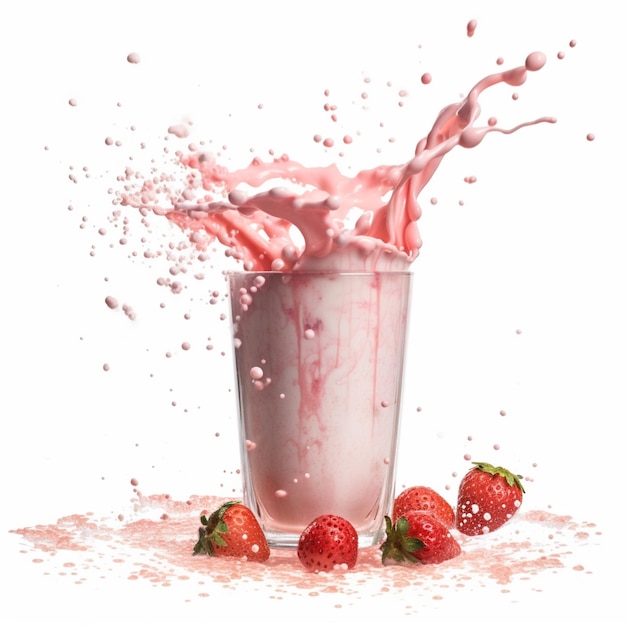 Araffe with pink liquid and strawberries in a glass generative ai