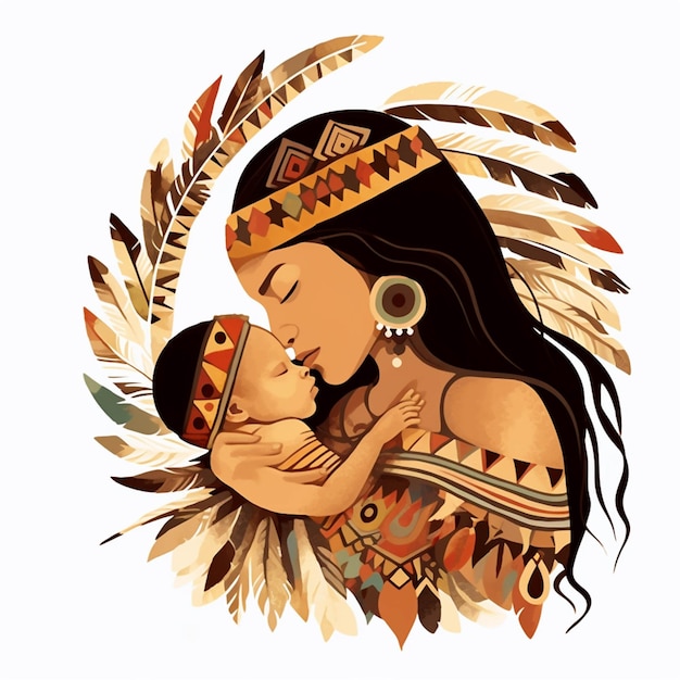 Araffe woman with a baby in her arms and feathers generative ai