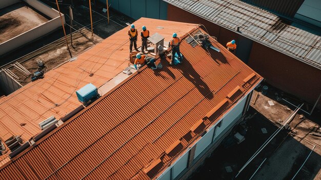 araffe workers on a roof working on a building generative ai