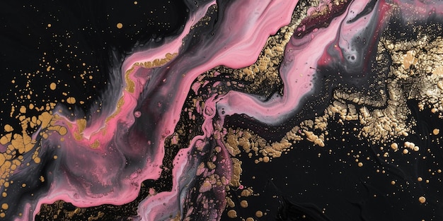 Photo araffes of a black and gold painting with pink and gold paint generative ai