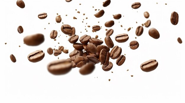 araffes of coffee beans falling on a white surface generative ai