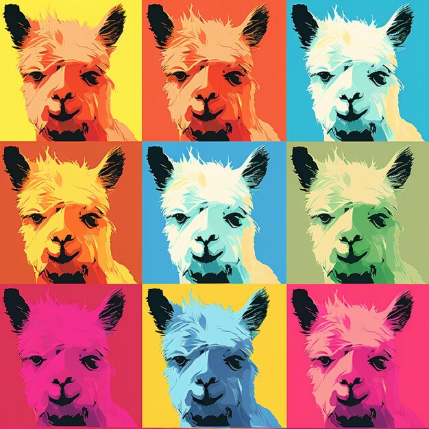 Araffes of different colors of a llama on a multicolored background generative ai