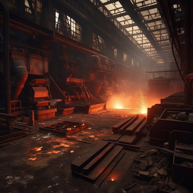 araffes in a factory with a lot of steel generative ai