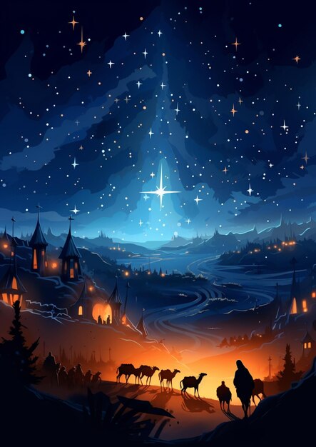 araffes of a nativity scene with a star in the sky generative ai