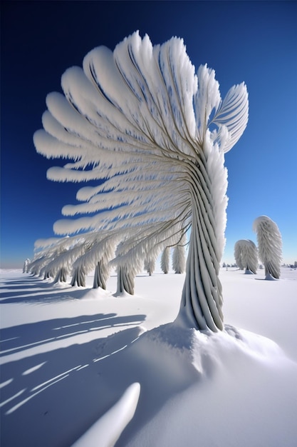 写真 背景に木がある畑の木の上の雪のアラフ