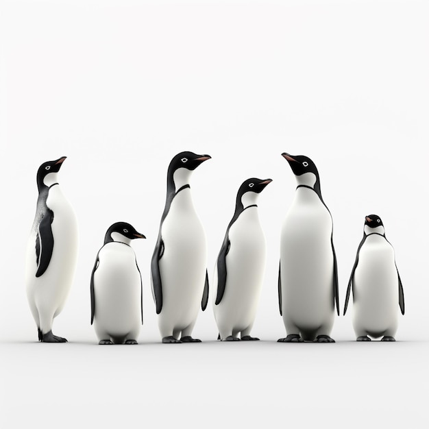 Photo araffes of penguins standing in a row on a white surface generative ai