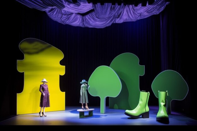 Foto araffe in un ambiente teatrale con un albero verde e giallo generativo ai
