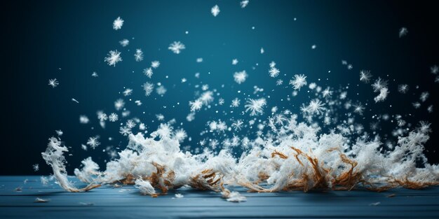 Araffes of white snow falling from the sky on a blue surface generative ai