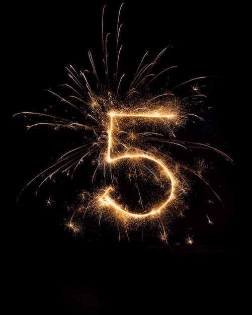 Araffes with a number five made of sparklers in the dark generative ai