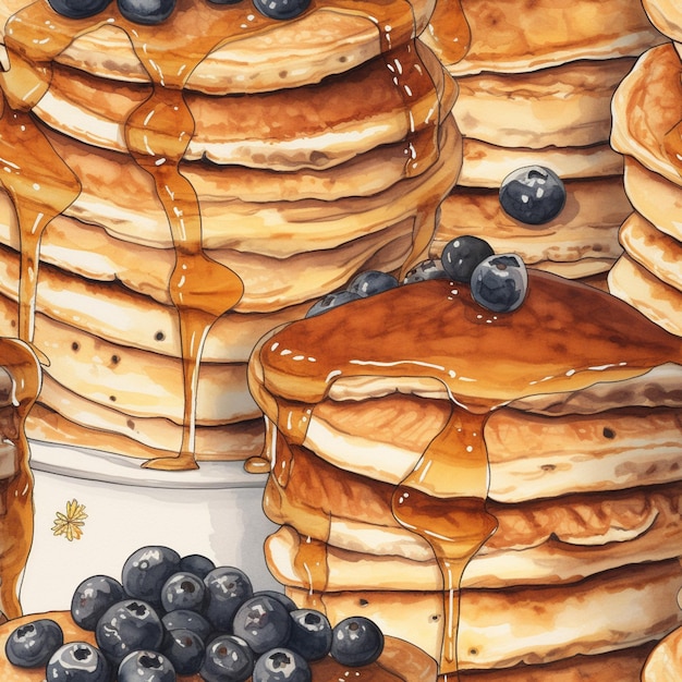 araffes with syrup and blueberries on a plate with syrup generative ai