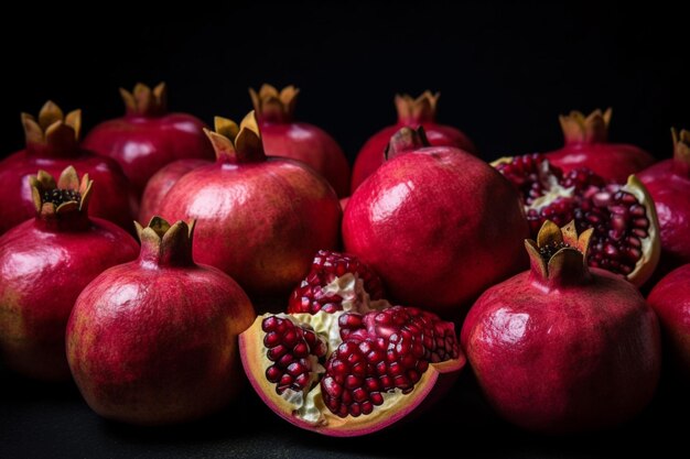 arafficial photograph of a bunch of pomegranates on a black surface generative ai