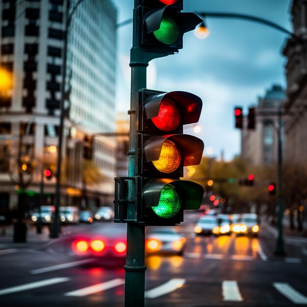 Photo arafficial photograph of a traffic light with a blurry background generative ai