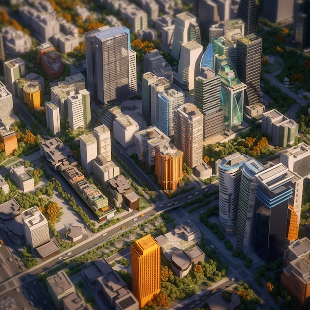 Arafficieel uitzicht op een stad met veel hoge gebouwen generatieve ai