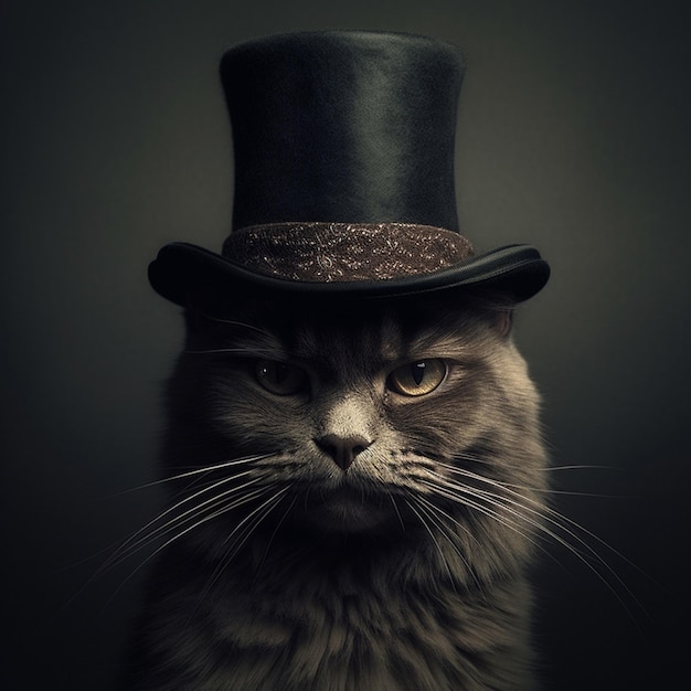 Araffy cat wearing a top hat and a mustache generative ai