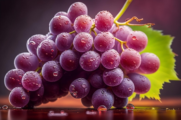 Araffy-foto van een tros druiven met generatieve ai waterdruppeltjes