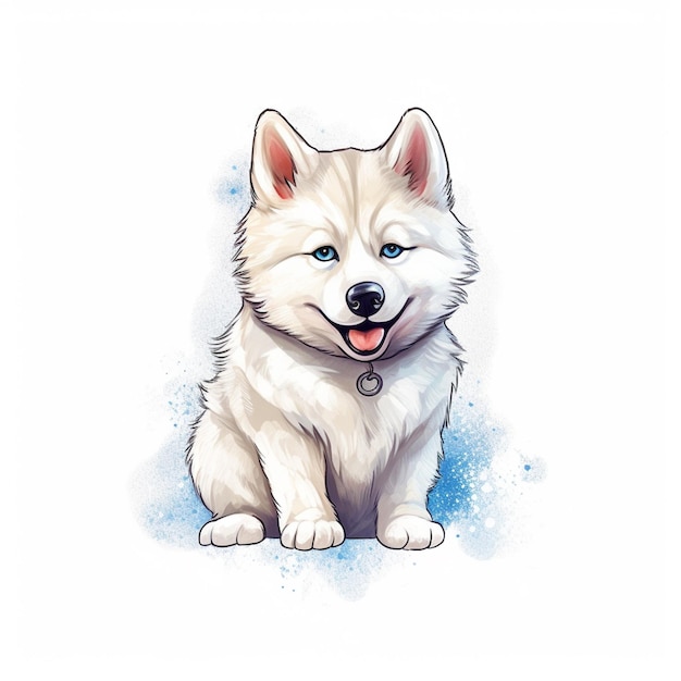 Photo araffy white dog with blue eyes sitting on a white surface generative ai
