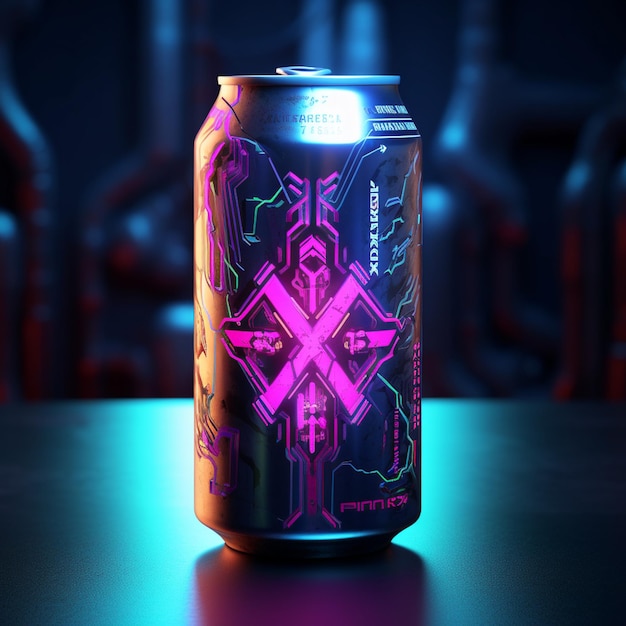 arafix can of beer with a neon design on it generative ai