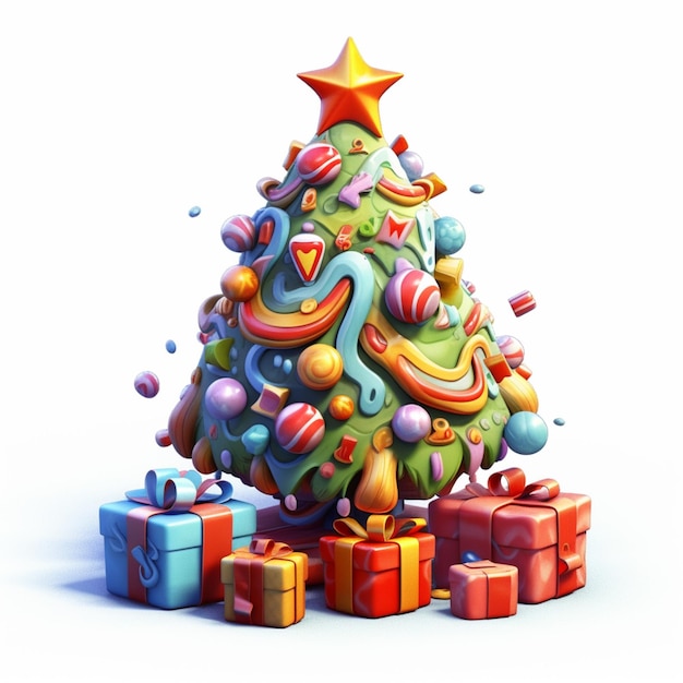 Arafly decorated christmas tree with presents and a star on top generative ai