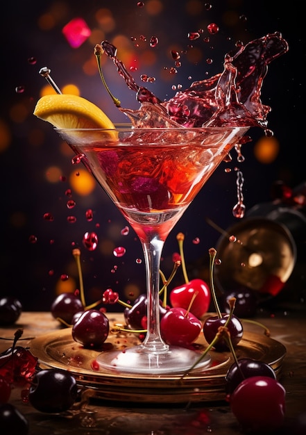 arafly shot of a cherry martini with a splash of water generative ai