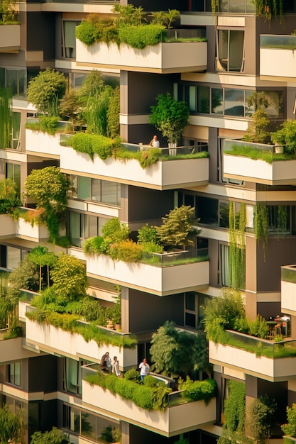 Foto arafs van mensen op balkons met planten op hen generatieve ai