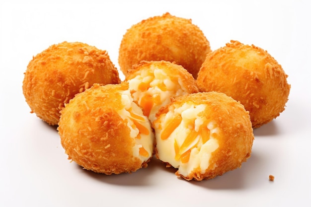 Arancini rice balls with carrots and cheese on a white background