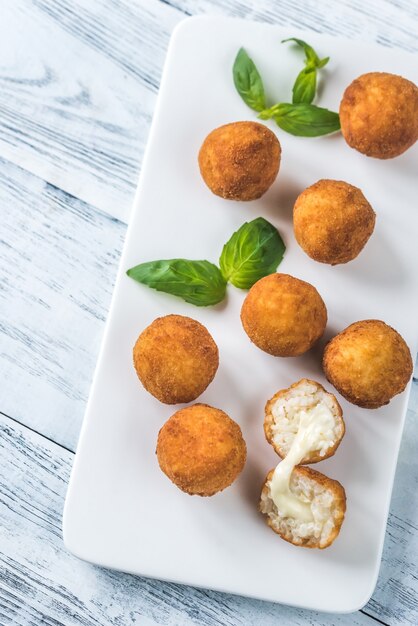 Arancini on the white plate