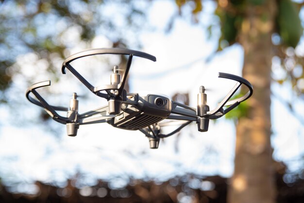 Araras, Sao Paulo, Brazil. September 03, 2021. Tello drone photographed in flight in nature, natural light, small depth of field, selective focus.